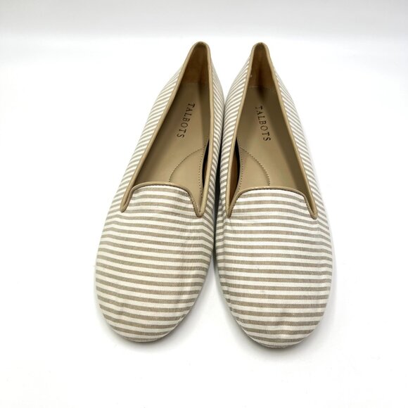 Talbots Womens Size 8 Tan White Beige Stripe Slip On Flats Loafers Shoes - Picture 2 of 12